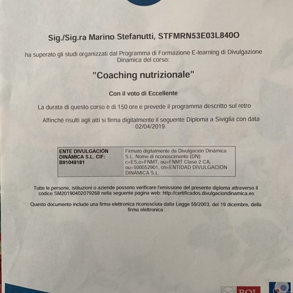Attestato Coach Nutrizionale