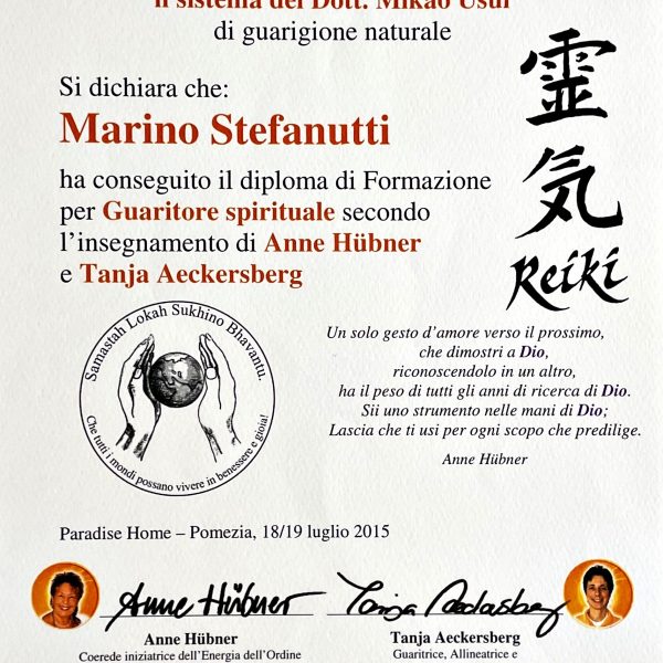 Attestato Formazione di Guaritore Spirituale (2° Livello Reiki)